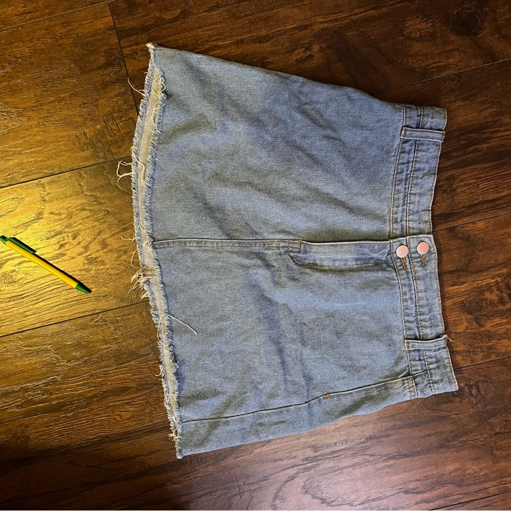 Blue Jean Shorts with Distressed Hem